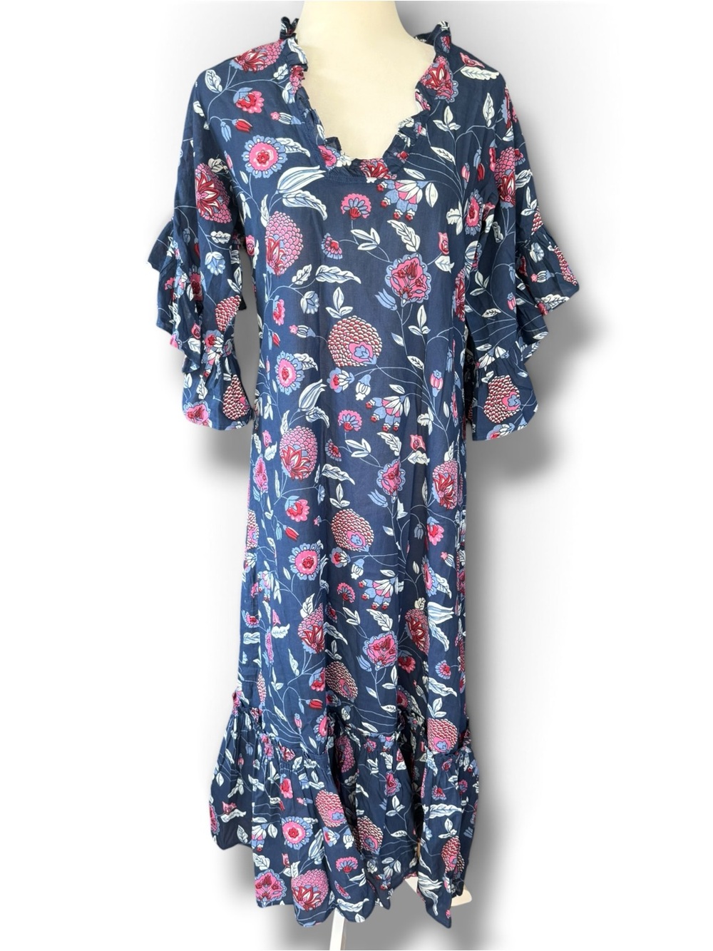 FITZROY & WILLA Soleil Cotton Dress Dress Multi Floral Red and Blue Sz S